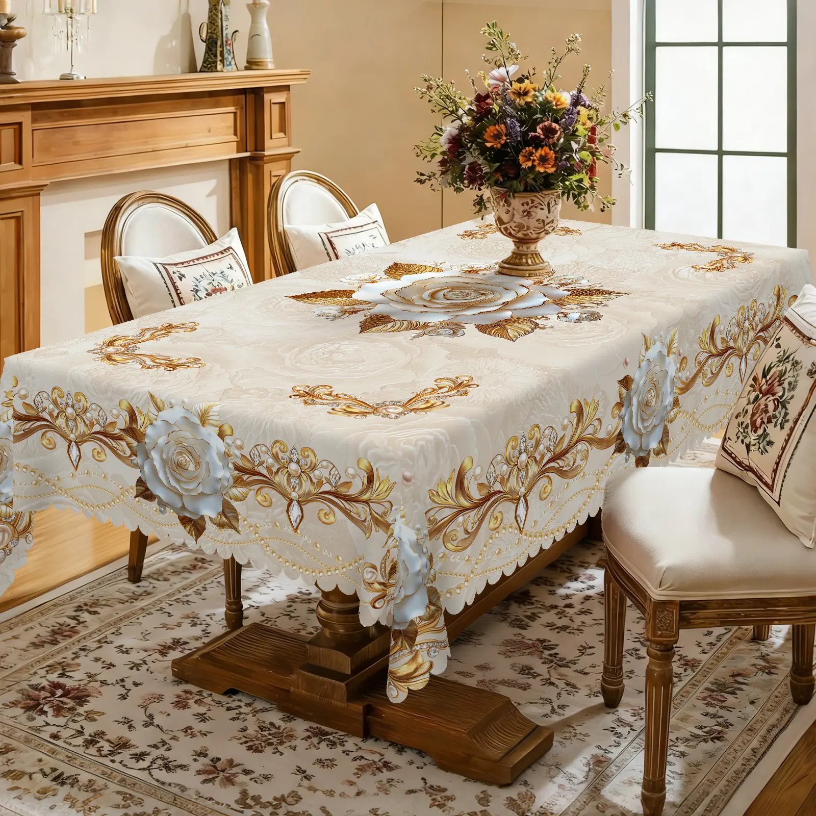 【Summer Sale Deals】【Moving Season】REZUTAN Floral Printed Tablecloth Wrinkle Resistant Machine Washable Durable Multi-scene Rectangle  Round Table Cover for Dining Room Kitchen Outdoor Party Holiday Home Decor Table Cloth Flower