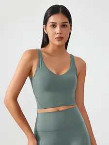 Same Color Backless Yoga Bra Elastic Quick-Dry Sports Hip-Lifting Shorts Running Fitness Vest Set, Women's Workout Gym Wear, Fitness Sportswear Set