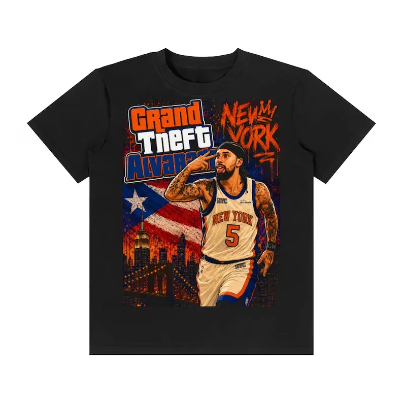 Unisex Grand Theft Alvarado New York Basketball Cotton T-Shirt - Short-Sleeve Top, Smooth Soft Seamless Graphic Tee, 2026 Champions Parade Fan Gift, Casual Summer Streetwear Fabric, Shortsleeve, Tshirt, Round Neck, Lightweight, Graphic Shirts, Vin