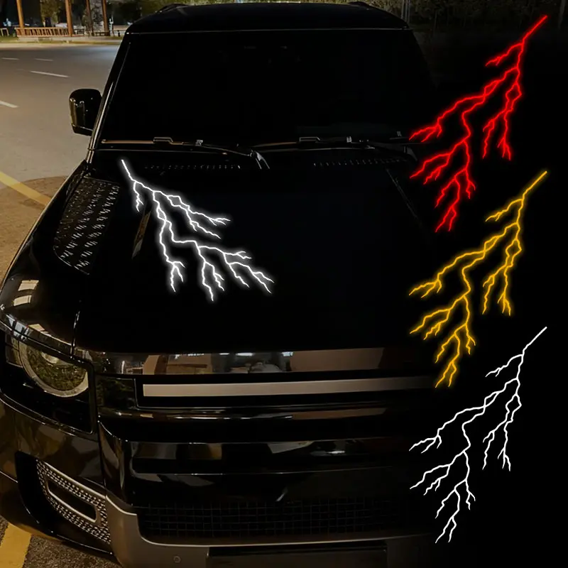 1PC 80cm Reflective Lightning Crackle Car Stickers, Waterproof and Sun-resistant Self-adhesive Vinyl Decals, Suitable for Hoods, Bodies, Doors, Cars, Trucks, SUVs, Ideal for Vehicle Exterior Modification, Vehicle Exterior Decoration