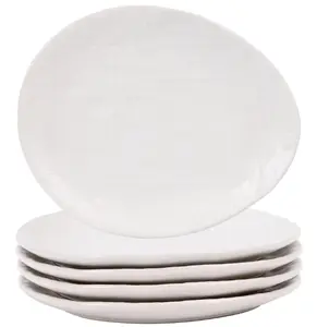 Dinner Plate Set, 4 Pieces Dinnerware Dishes Set, Porcelain Salad Plates, Irregular 7.6 Inches Ceramic Plates Suitable for Steak, Party, White, Small