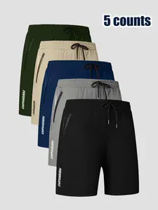 Men's Letter Print Zipper Pocket Track Shorts, Regular Fit Casual Comfy Breathable Summer Shorts, Men's Bottoms for Daily Wear