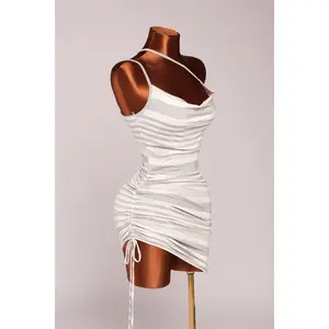 Grey Side Drawstring Asymmetrical Hem Casual Dress