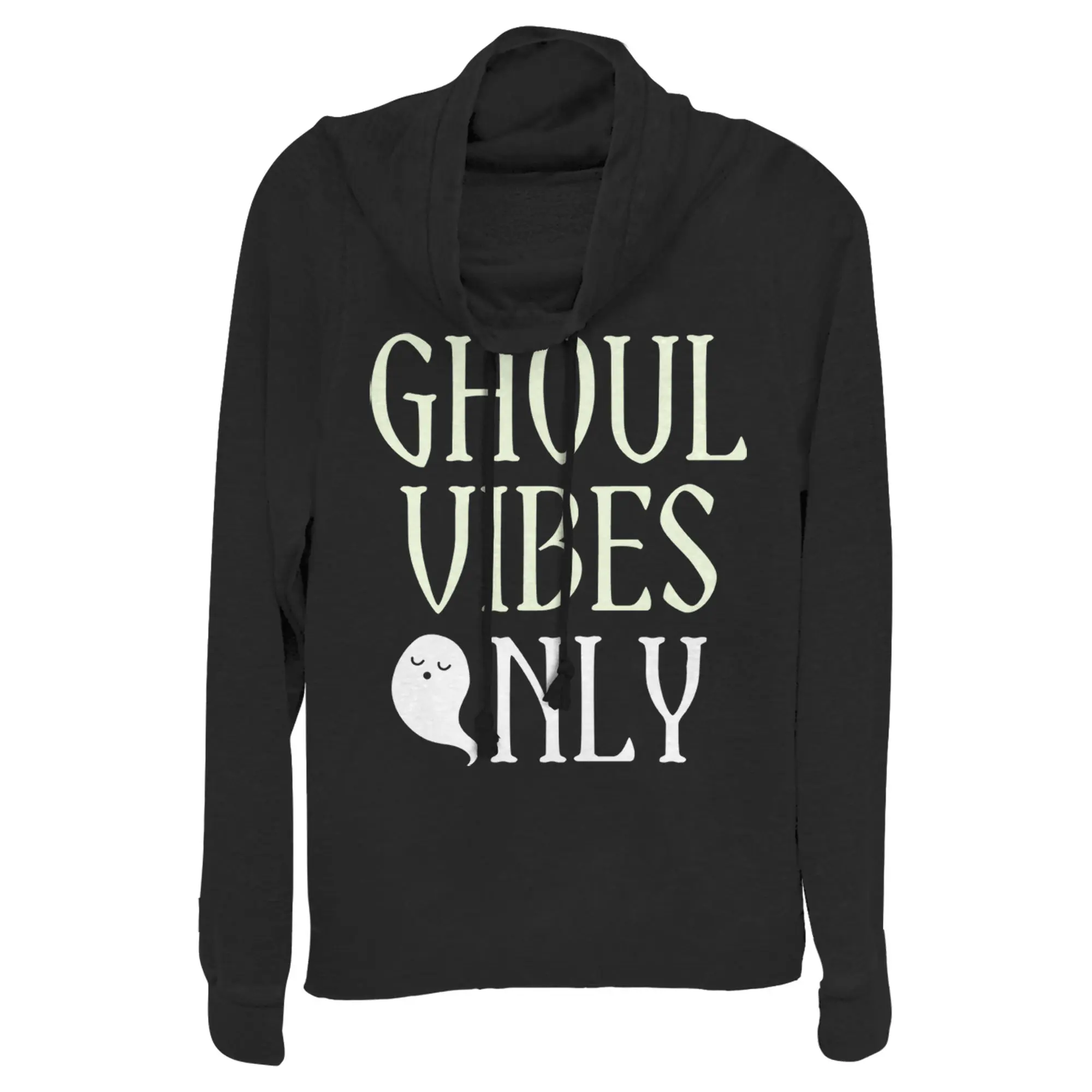 Juniors Womens Lost Gods Halloween Ghoul Vibes Only Cowl Neck Sweatshirt