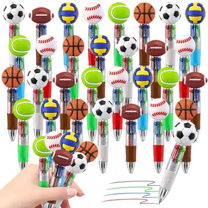 24pcs Mini 4-In-1 Multicolor Novelty Pens with Sports Ball Topper, Retractable Ballpoint Pens Bulk, Assorted Colors for Party Favors School Office Gifts