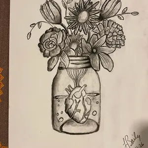 Flowers with heart 8 x 10 charcoal