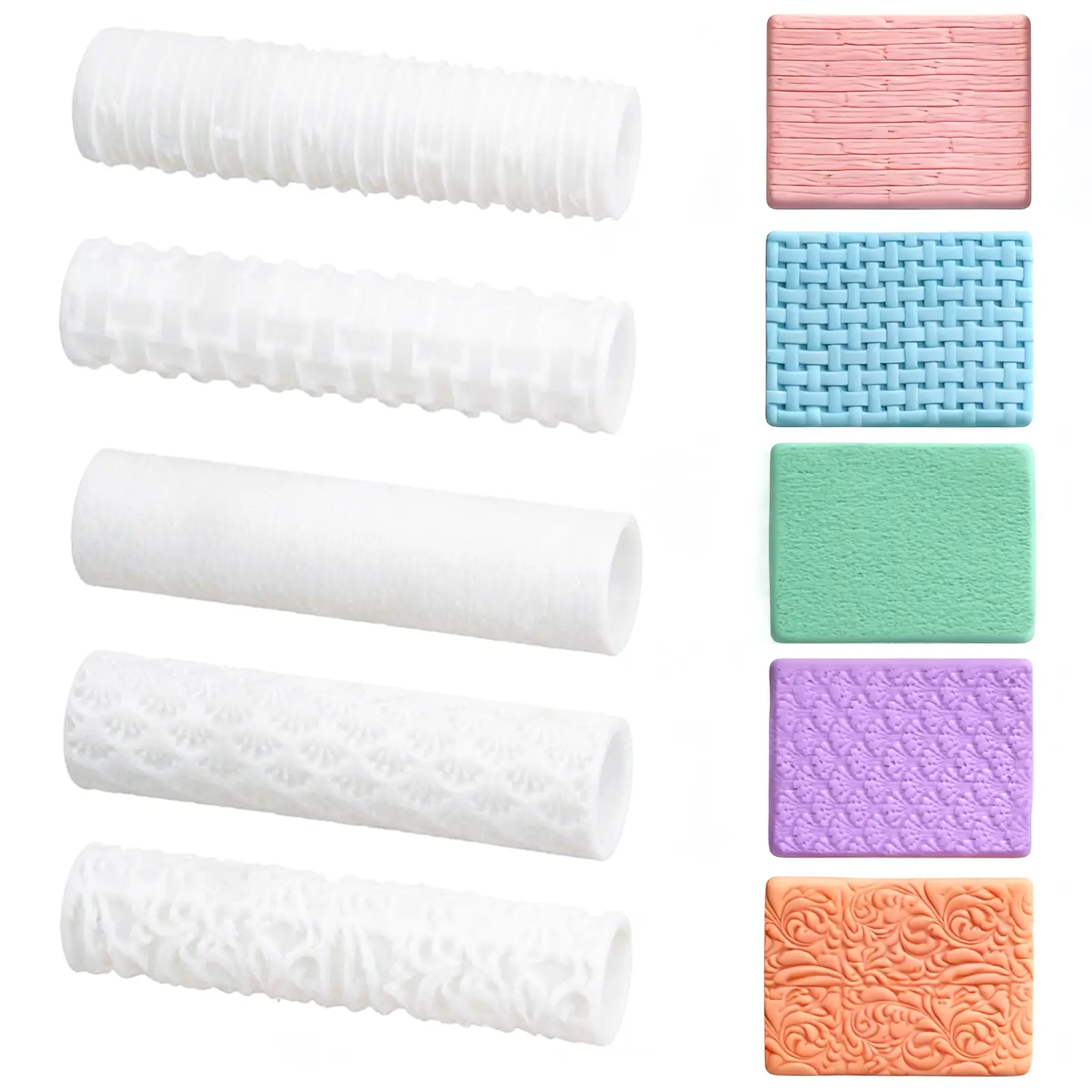 KIBBEH 3D Printed 2.3 Inches White Polymer Clay Texture Roller - 5 Unique Texture Designs, Compatible with Small Clay Cutters, Ideal for Earring Making, Fall Crafting, Holiday DIY Projects & Holiday Gifts