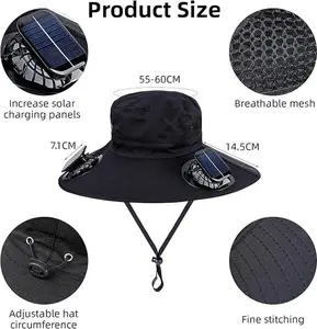 Unisex Outdoor Solar Fan Hat - Breathable Wide-Brimmed, 2 Fans, UPF 50+ Sun Protection, Waterproof, Foldable, Rechargeable, Suitable for Fishing, Camping, Beach Use (Rain Cloths Category) Cover