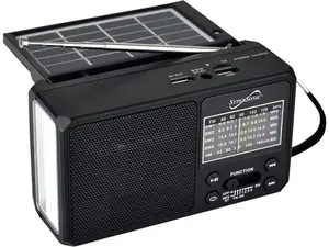 Supersonic SC-1180BT SolarWave Solar Emergency Radio w/Bluetooth 6.0, AM/FM/SW1-4, Solar+USB-C Rechargeable Battery, LED Flashlight, Micro SD/USB, 360° Antenna, Portable Speaker (Black)