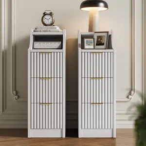 Small Nightstand with Drawers, Solid Wood Bedside Table, Narrow Walnut Nightstand for Bedroom large vanity table