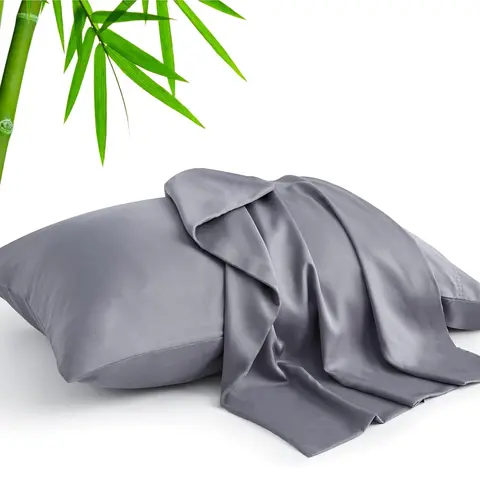 Shilucheng 100% Bamboo Cooling Pillowcases - 2-Pack Solid Color, Absorbent, Breathable, Durable, Wrinkle-Resistant, Fade-Resistant, Eco-Friendly Flat Weave Bedding for Hot Sleepers, Machine Washable, All Seasons (No Pillow Included)
