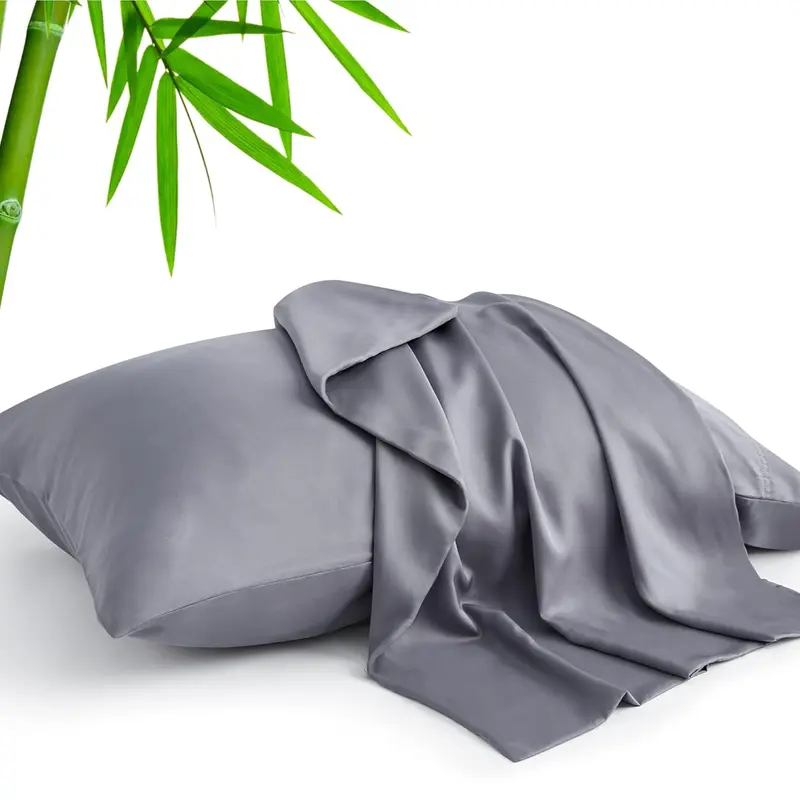 Shilucheng 100% Bamboo Cooling Pillowcases - 2-Pack Solid Color, Absorbent, Breathable, Durable, Wrinkle-Resistant, Fade-Resistant, Eco-Friendly Flat Weave Bedding for Hot Sleepers, Machine Washable, All Seasons (No Pillow Included)