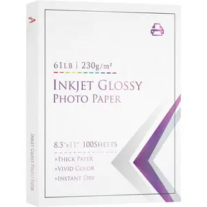 Thick Glossy Photo Paper 8.5 x 11 Inch 61lb 230gsm, Glossy Cardstock Photo Printer Paper for for Inkjet Printers, DIY Postcard Calendars 100 Sheets