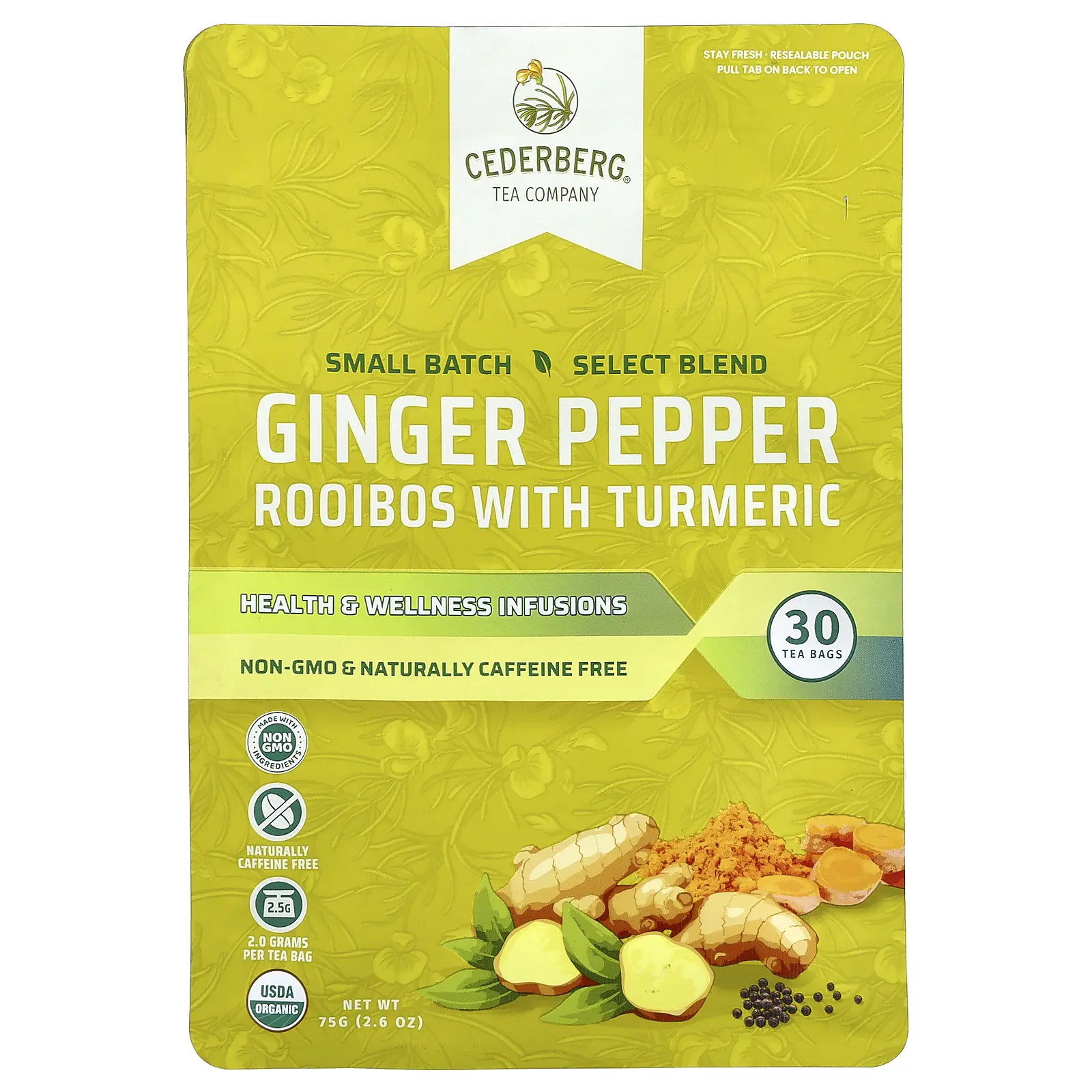 Cederberg Tea Co Ginger Pepper Rooibos with Turmeric, Caffeine Free, 2.6 oz (75 g)