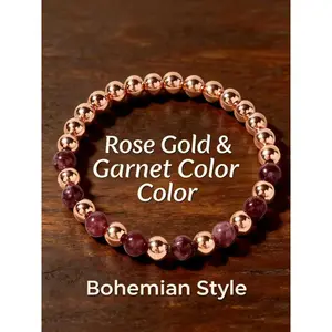 1 Bohemian-style rose gold garnet bead bracelet with retro and unique design, Boho Style Bracelet