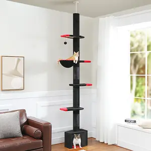 Floor standing cat tower with adjustable height (95-108 inches) with cozy hammock, platform and toy ball