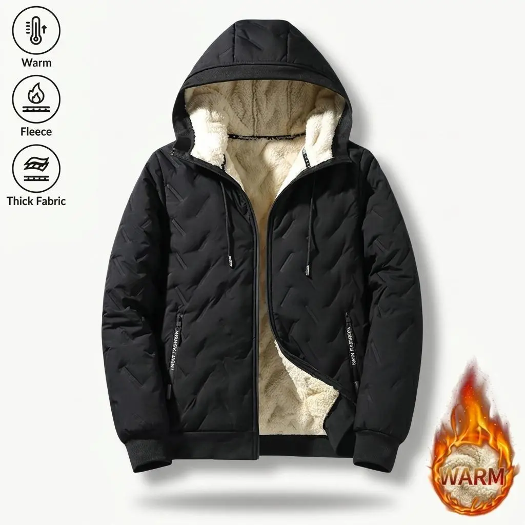 Men's Winter Warm Jacket with Built-in Graphene Heating Fleece Lining Zipper Design Regular Fit 100% Polyester Fiber Easy Machine Wash Casual Style Menswear Coats Tops Long Sleeve Beige Black Plain