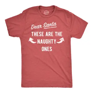 Mens Dear Santa These Are The Naughty Ones T Shirt Funny Xmas Workout Buff Arms Joke Tee for Guys Mens Funny T Shirts Cool Vintage Fashion T-Shirt Gift Classic Menswear Christmas Apparel for Men Funny Fitness Red -