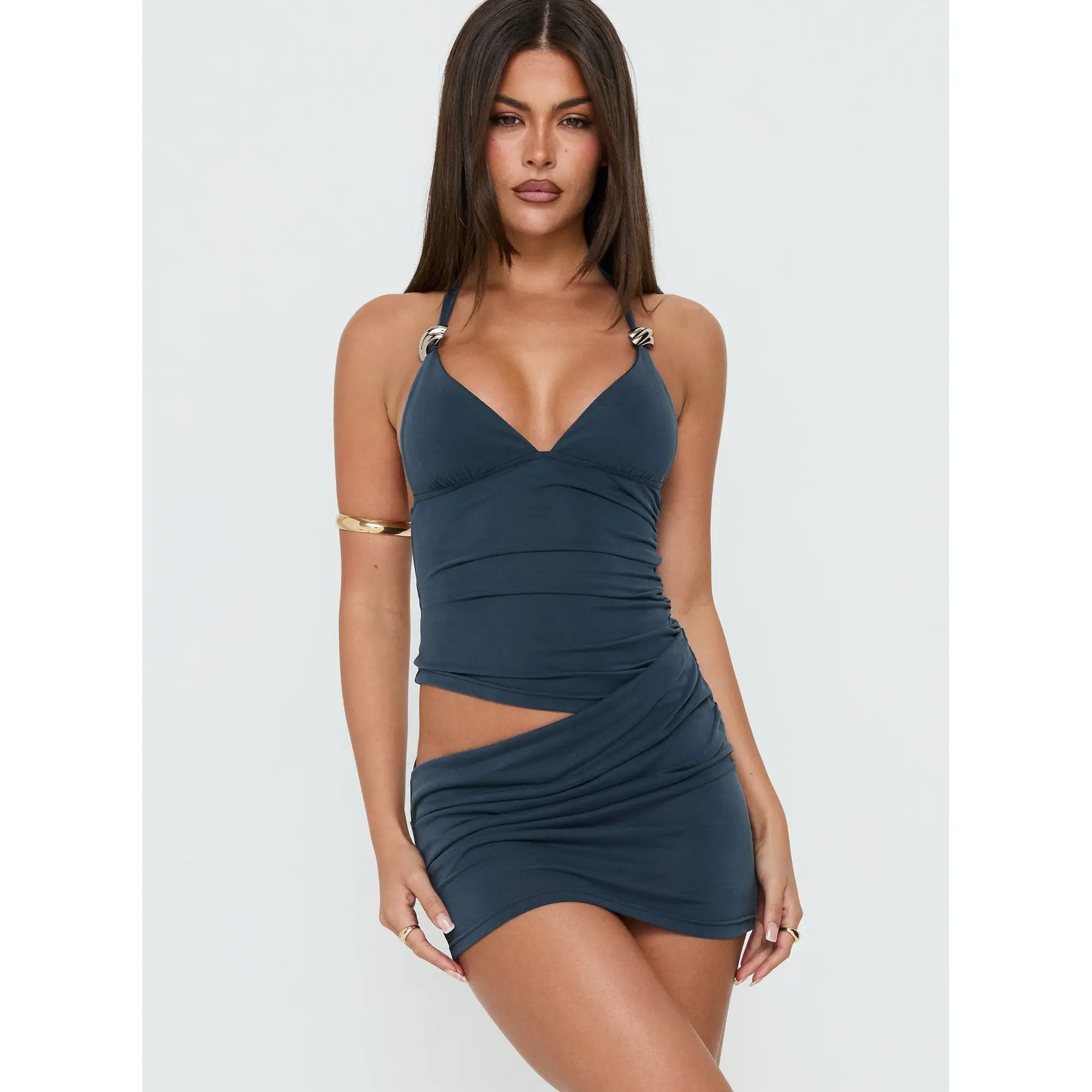Imeraldia Hardware Halter Mini Dress Navy