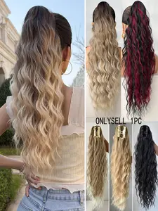 Women's Long Wavy Ponytail Extension, Gradient Color Clip-In Hairpiece, Heat Resistant Synthetic Fiber for Daily Use