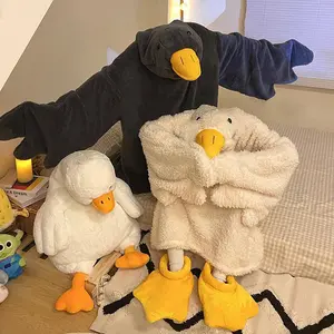 Big White Goose Wearable Blanket Hoodie – Coral Fleece Pajamas for Couples & Adults, Funny Duck Onesie Sleepwear, Cozy Hooded Blanket Robe, Thick Winter Loungewear, Plush Home Pajama Costume Gift