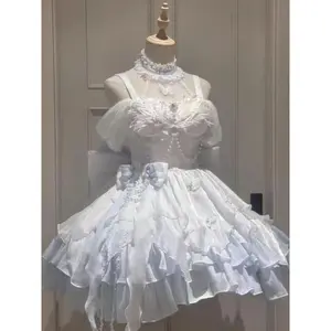 Japanese Sweet Lolita Kawaii  Fluffy Dress Women JK Lovely Ballet Princess Cake Dresses Harajuku Lace Bow Patchwork Cute Outfit