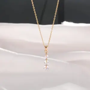 Dainty Triple Round CZ Drop Necklace Gold-Tone Minimalist Jewelry Gift for Her Birthday Christmas Mother's Day Gift