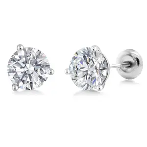 Gem Stone King 2 Ct Round 18K White Gold IGI Certified Lab Grown Diamond 3-Prong Martini Stud Earrings | D-E Color | VS1-VS2 Clarity | Gold Earrings For Women Men | Secure Screw Backs