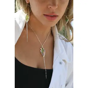 Electric Woman Green Arrowhead Silver Lariat Necklace