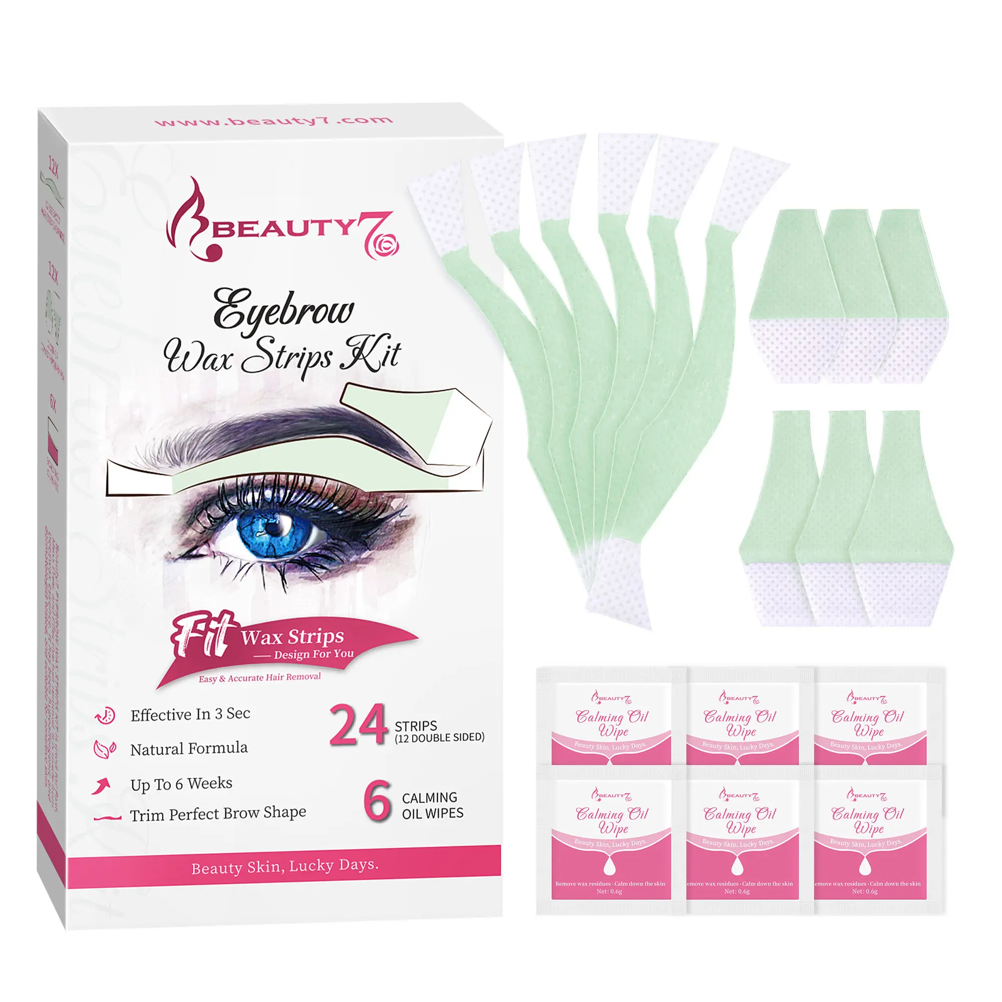 Beauty7 Official Eyebrow Cold Wax Strips - Gentle Kit for Women's Sensitive Skin Facial Hair Removal, At-Home Eyebrow Shaper with Long-Lasting Effects, Eyebrows