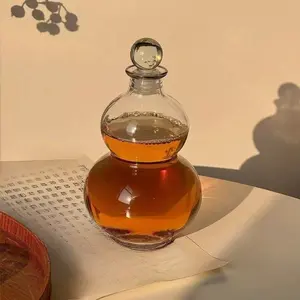 Creative Gourd Design Glass Bottle, Cold Brew Tea Bottle, Transparent Coffee Bottle, Durable Reusable Wine Bottle, High-Quality Glass