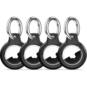 Upgrade Waterproof 4 Pack for Airtags Holder with Apple Air-tag Keychain, Hard PC Air Tag Case Cover Key Chain for Air Tags Accessories for GPS Item Tracker Case for Kids Bags, Luggages-Black