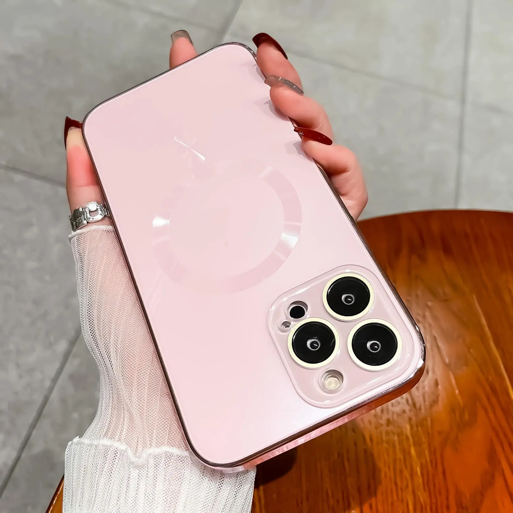 MagSafe Pink Phone Case for 16 15 14 13 Pro Max Durable Transparent Clear, Camera Protection with Electroplated Edge & Magnetic Charging