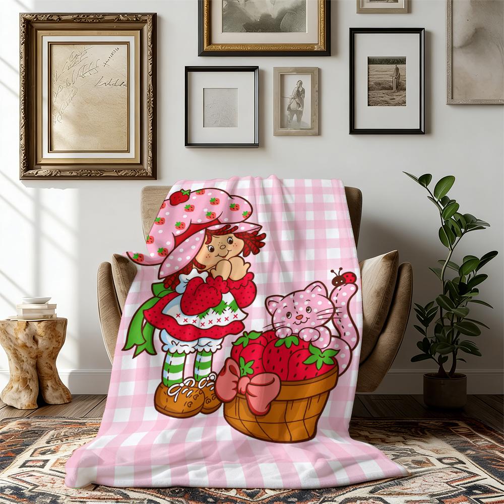 Countdown Sale! Trendy Cartoon Strawberry Shortcake Blanket Flannel Soft Warm Skin-Friendly for Sofa Office Bed Winter Kids  Mothers Day Gift Suitable for all four seasons A gift suitable for fans, friends and children