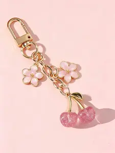Cute Cherry & Sakura Flower Keychain, Glitter Cherry Blossom Charm, Aesthetic Bag Purse Backpack Accessory, Sweet Gift for Her