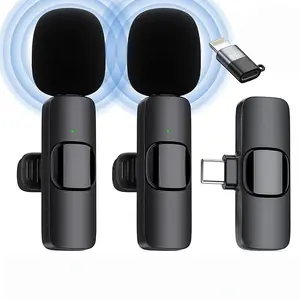 Wireless  Microphone for iPhone/Android Phone/Laptop, Plug-Play Clip on Lapel Mic with Auto Noise Reduction for Video Recording, Live Broadcast, Interview, TikTok, YouTube (2 Mics)