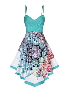 Floral Print Criss Cross Dress, Boho Spaghetti Strap Sleeveless Dress, Women's Clothing