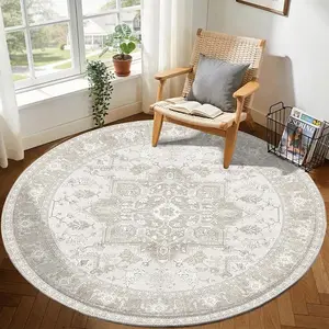 Soft Round Rug Washable Circle Rug  with Non Slip Backing Play Room, Low-Pile Carpet