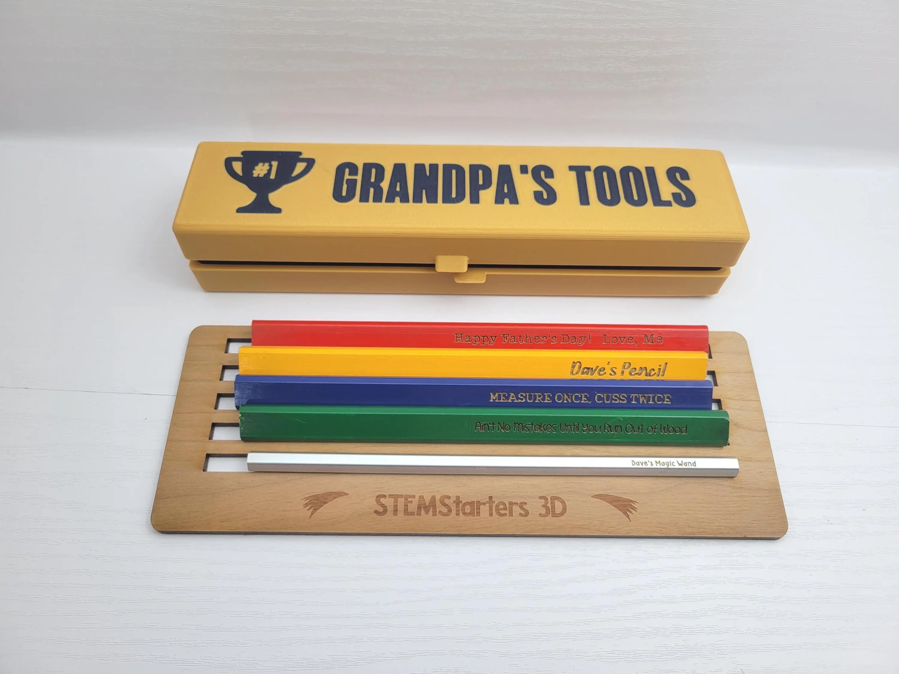 Father's Day Carpenter Pencil Case and Personalized Pun Carpenter Pencils for Dad's Workshop