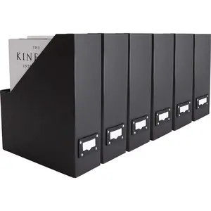 BLU MONACO Set of 6 Foldable Magazine Holders with Gold Label Holders – Stylish File Boxes for Home Office Desktop, Bookshelf, or Classroom Organization - 3.6" x 10" x 12"