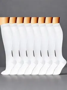 8 Pairs New Men Women Compression Socks Sports Compression Socks Solid Color Running Calf Socks Knee Socks Comfortable Durable, Sports Athletic Socks Elastic Socks