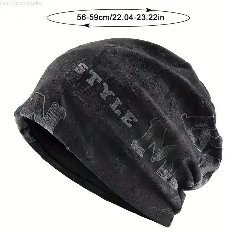 Slouchy Camouflage Beanie for Men & Women - Soft Stretch All-Season Hat with Embossed "STYLE" Lettering for Everyday Streetwear (56-59cm), Embossed Design, Loose, Male, Universal, Comfortable, Soft Fabric, Unisex