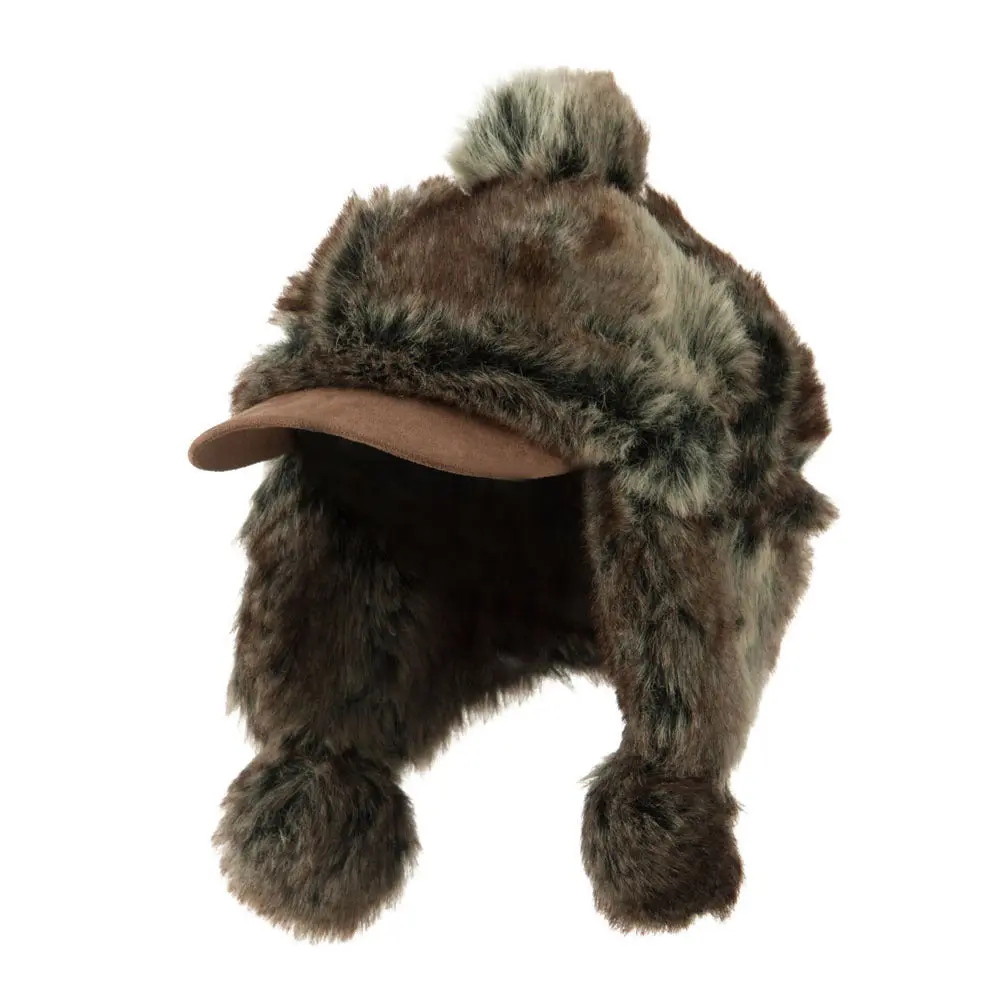 Faux Fur Trapper Hat with  Pom Pom Accent