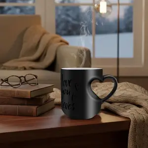 Heart Shaped Color Changing Magic Ceramic Mug Funny Color Changing Coffee Cup with Heart Handle Temperature Activated Reveals Mug for Coffee Tea Gift for Birthday Valentine's Day Anniversary