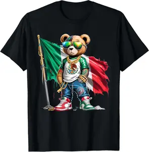 Stylish Teddy Bear Mexican Flag Mexico Hip Hop T-Shirt Graphic tees
