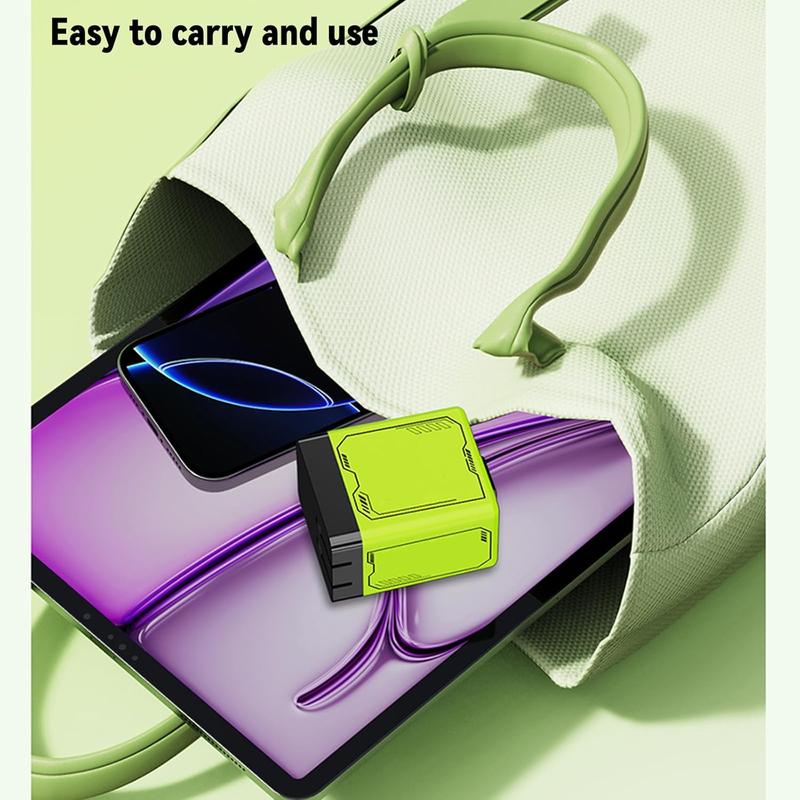 GaN Charger Compatible with 120W Fast Charger with Retractable Type-C and ligting Cable,Portable Adapter for iPhone 16, iPad, MacBook, Multi-Device Fast Charging, Folding Charing Cellphone Electronic Smartphone Green Orange