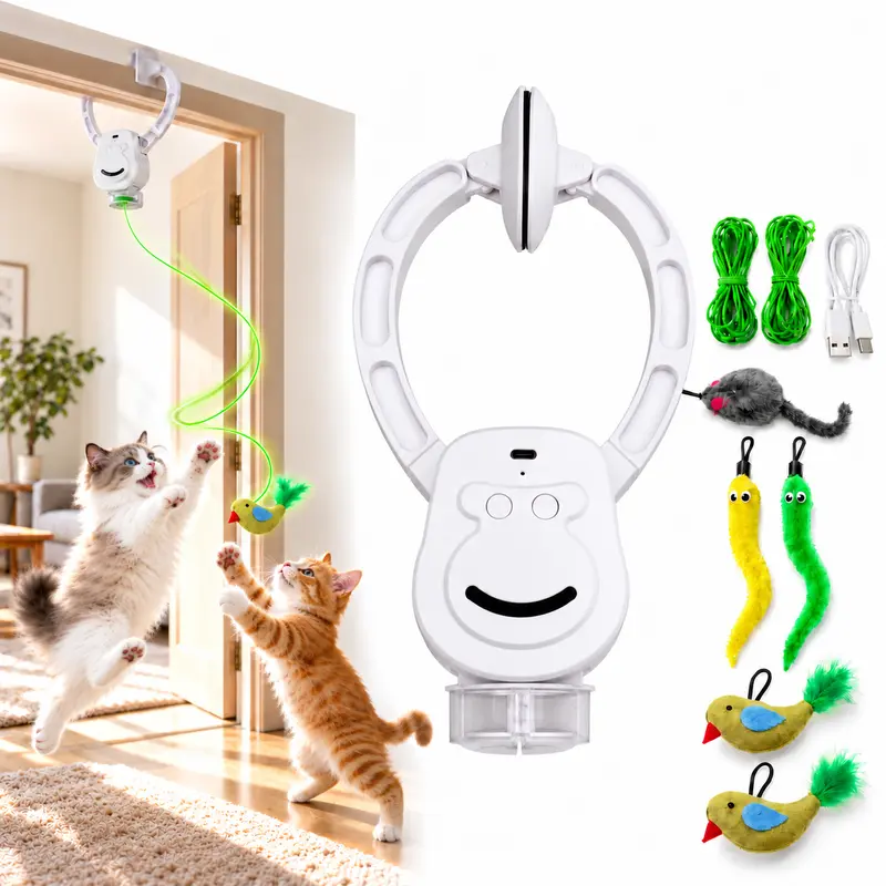 AIXINPET Rechargeable Door-Mounted Electric Cat Interactive Toy - Dual Mode Upgrade (Blue), 2 Play Modes, Adjustable Length String, Durable & Safe, Soft on Skin, Flexible Mounting, Indoor Use, Stress Relief Accessory