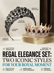 Vintage Crown and Headpiece Set, Elegant Decor with Gothic Crystal, Perfect for Weddings, Proms, Birthdays, Role Play