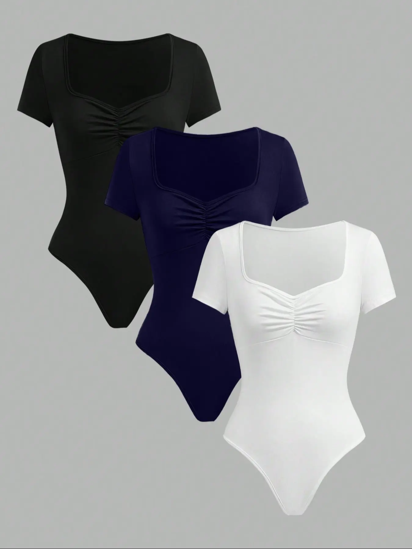 Elegant Comfortable Casual Solid Color Women's Round Neck Short Sleeve Bodysuit, All-Day Comfort Basic One-Piece, Fashion Versatile Top Garment