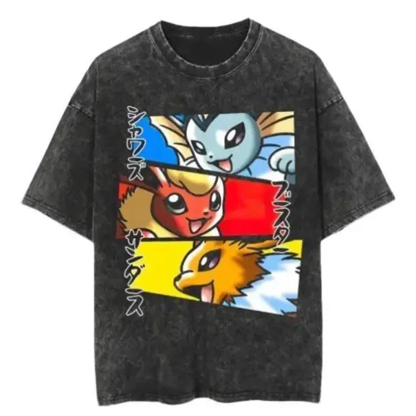 Type Electricity Fire Water Vintage Tee, Eevee T-Shirt, Pokemon Graphic Tees, Pokemon Shirt, Unisex Anime Shirt, Menswear Womenswear Streetwear